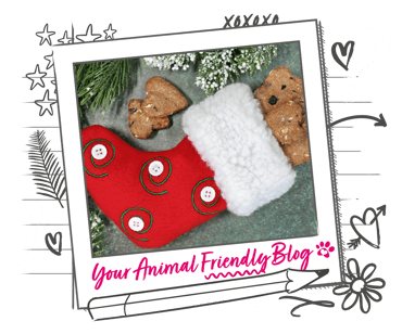 A red Christmas stocking filled with treats