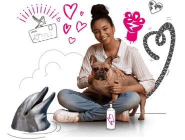 Image of a lady holding a French bulldog 