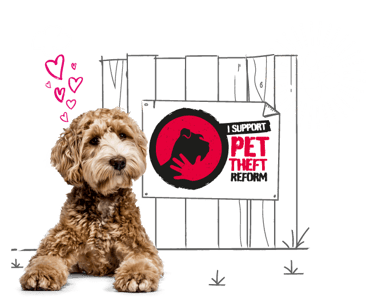 Illustration of dog supporting Pet Theft Reform