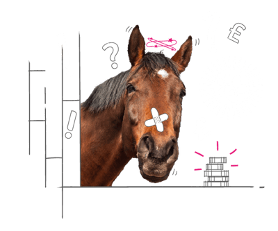 Photo illustration of a horse looking through a stable door