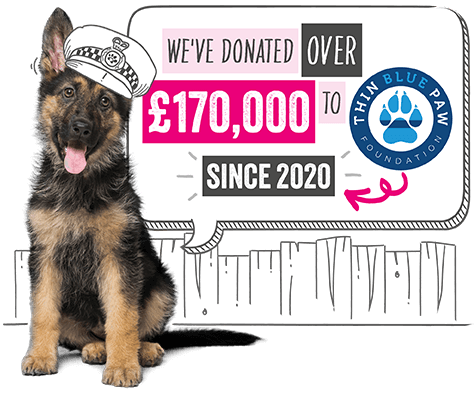 a graphic depicting that we've donated more than £170,000 to thin blue paw 