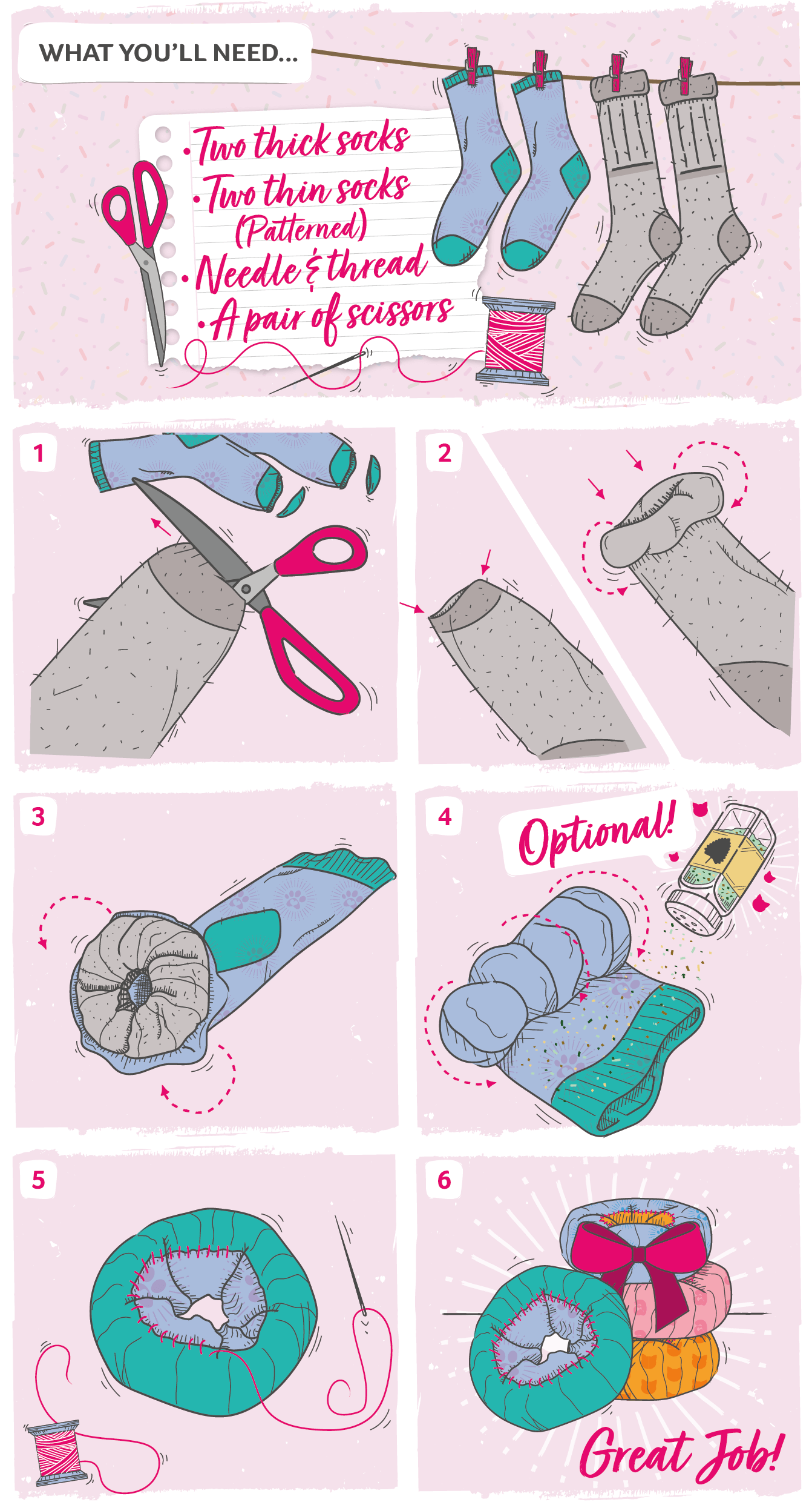 Illustrated instructions for a donut toy