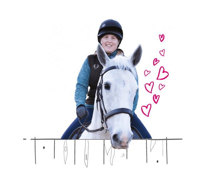 Photo illustration of a horse and rider looking over a fence