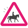 Illustrated representation of a horse riding warning road sign