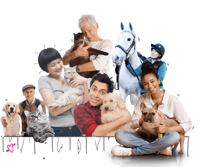 Photo illustration of customers holding their pets